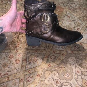 Women's Dark Brown Studded Buckle Ankle Boots